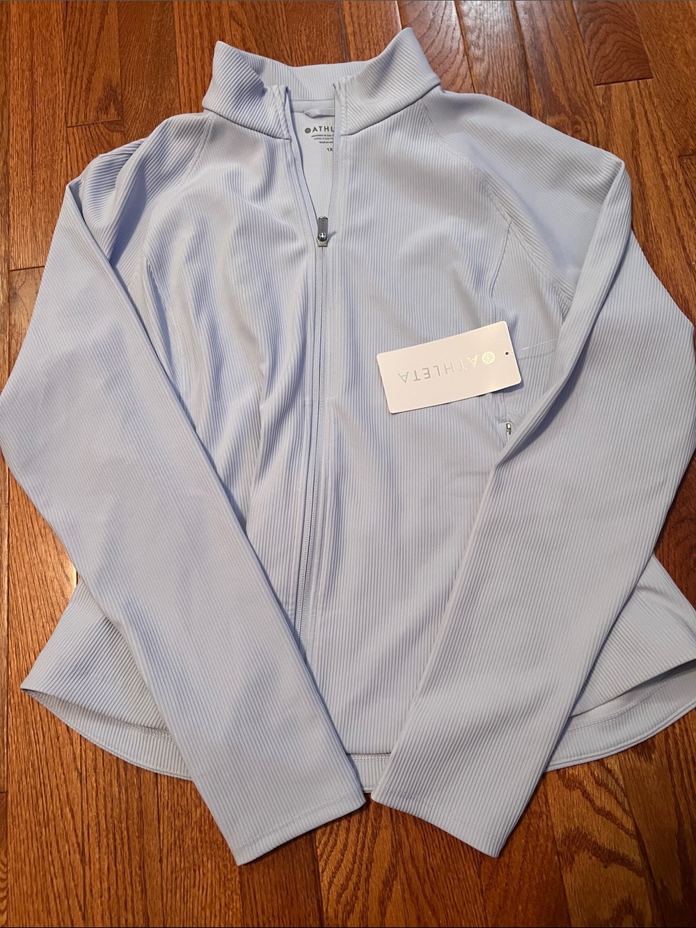 Athleta Pale Blue Full-Zip Ribbed Athletic Jacket NWT